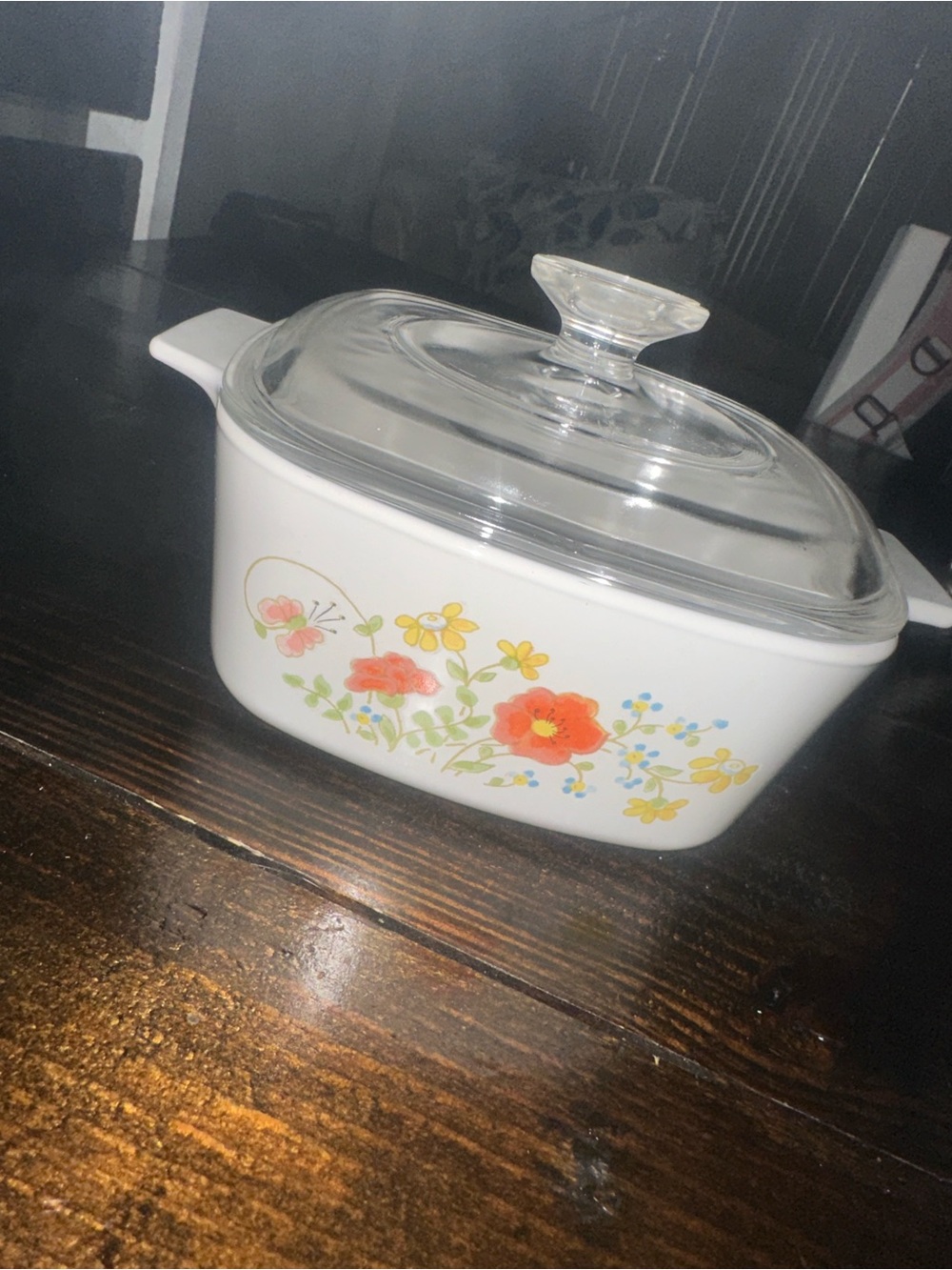 Corningware White Covered Casserole with Orange & Yellow Floral Motif